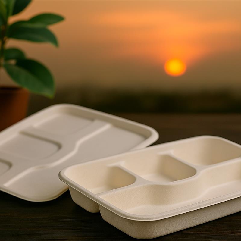 4 CP Bagasse Meal Tray With Lid