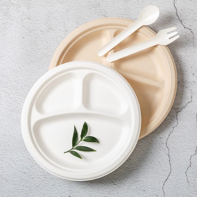 9 Inch 3 CP Bagasse Compartment Plate