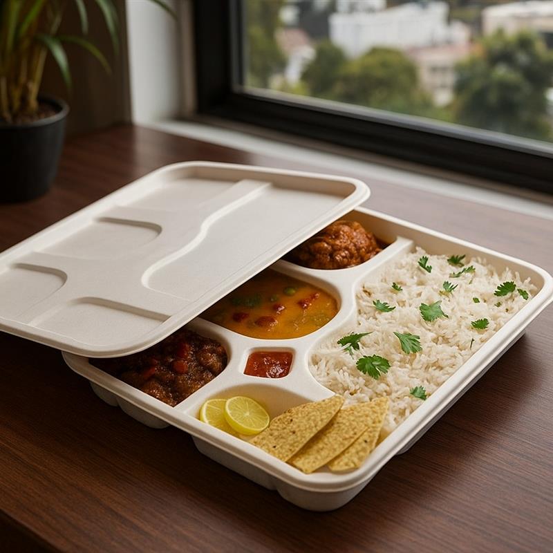 5 CP Bagasse Meal Tray With Lid