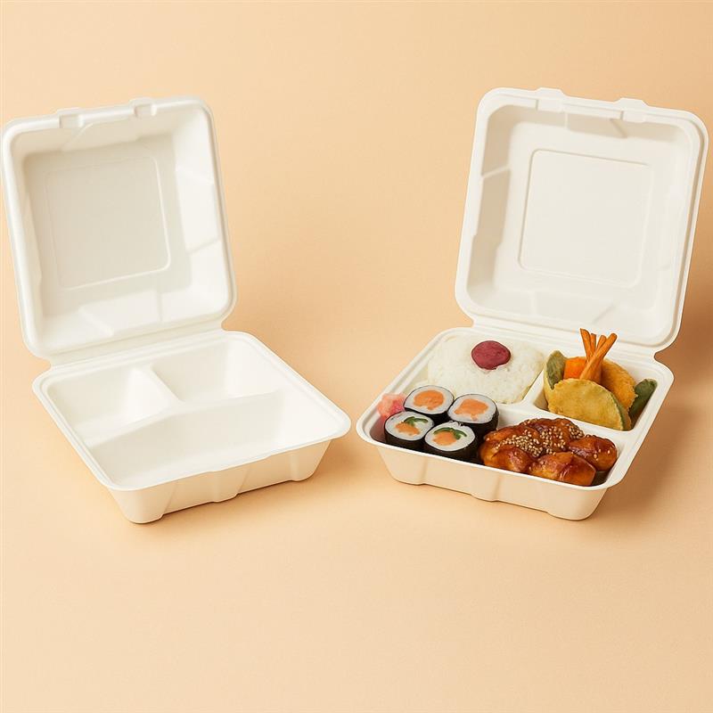 8x8 Inch 3 CP Bagasse Clamshell