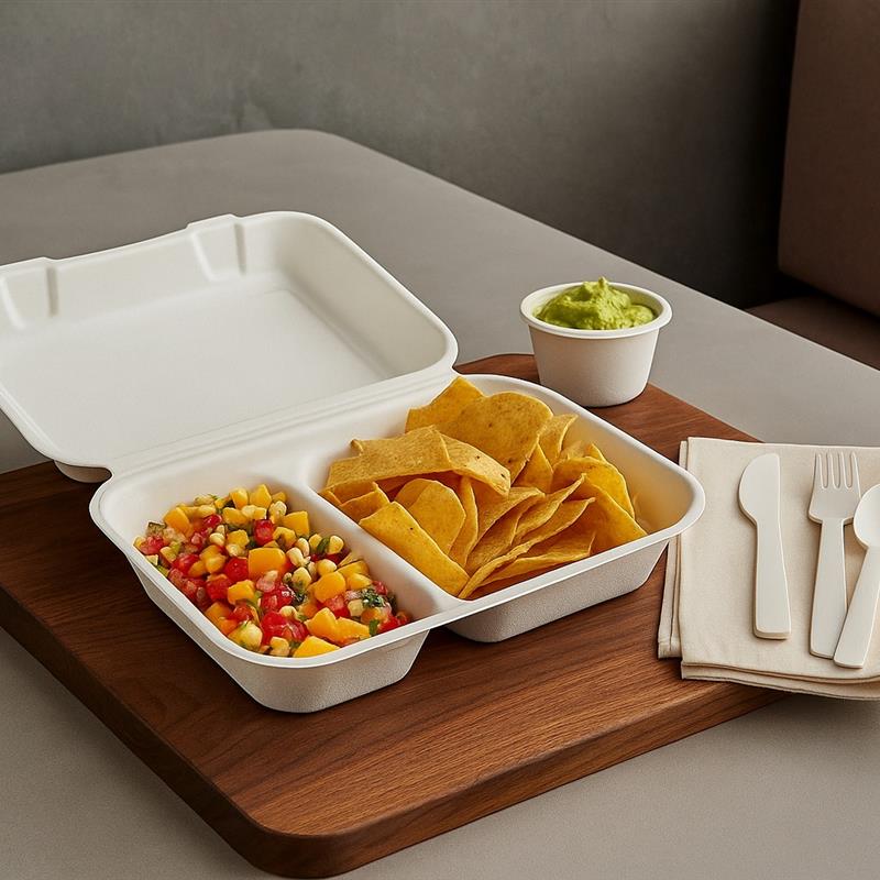 10x6 Inch 2 CP Bagasse Clamshell