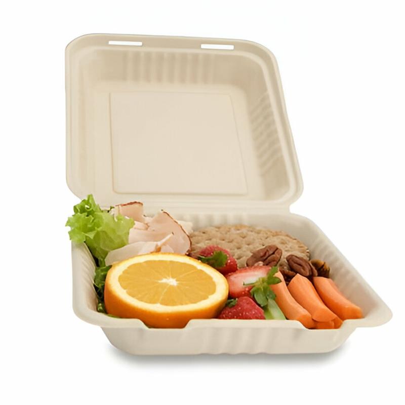 9x9 Inch 3 CP Bagasse Clamshell